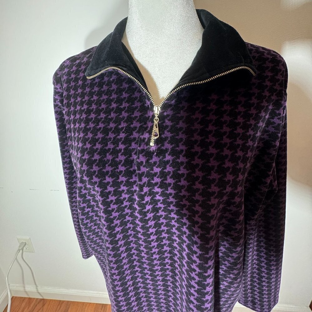 Women's Velour Purple and Black 1/4 Zip Pullover - Size Large - Picture 7 of 12